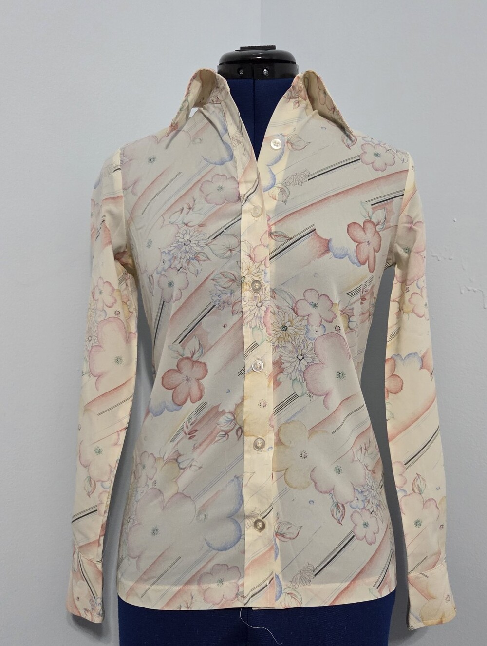 Vintage Dagger Collar Floral Button Up Shirt Size S